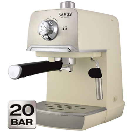 Espressor Samus Aroma 20, Presiune 20 bari, 1.2 L, Filtru inox, Boiler din aliaj de aluminiu, Crem/Inox